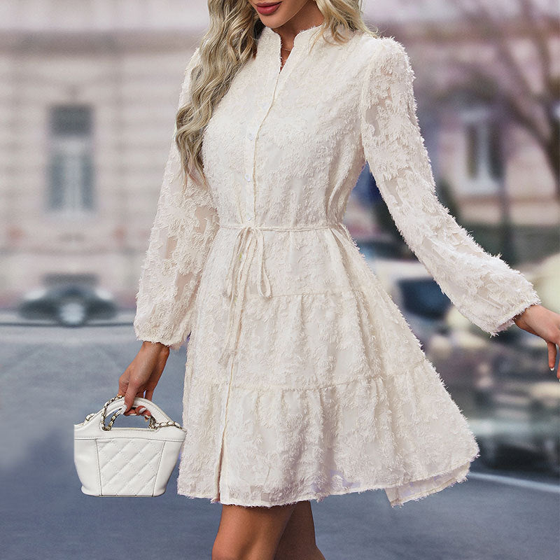 Lace Tied Long Sleeve Dress Fashion