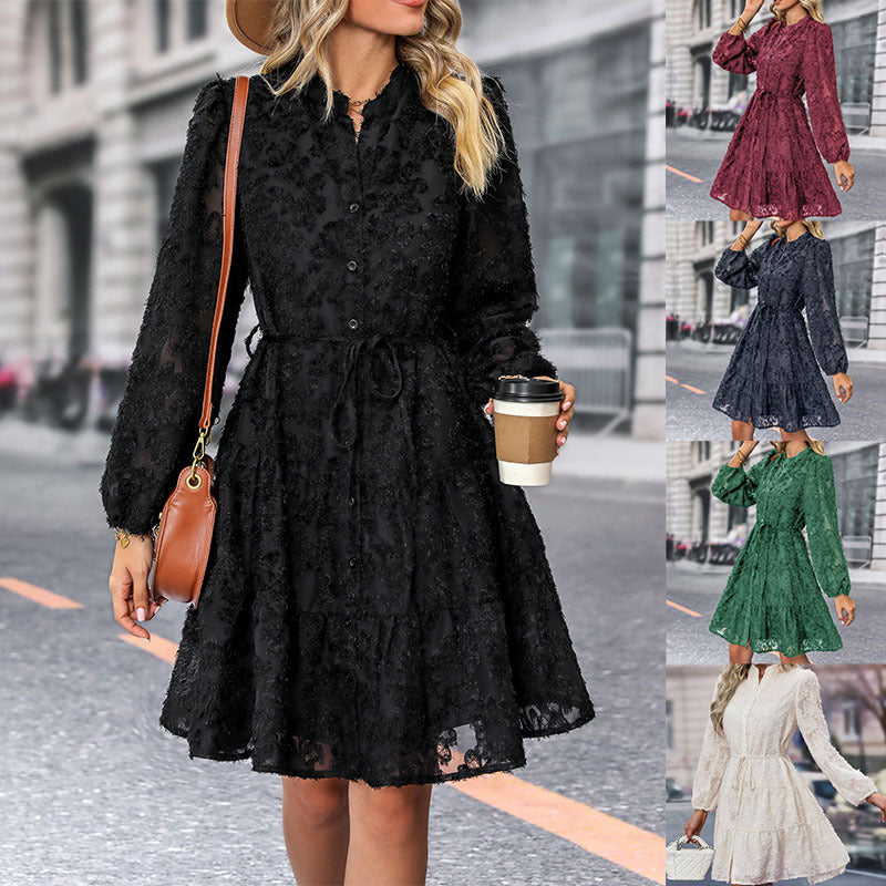 Lace Tied Long Sleeve Dress Fashion