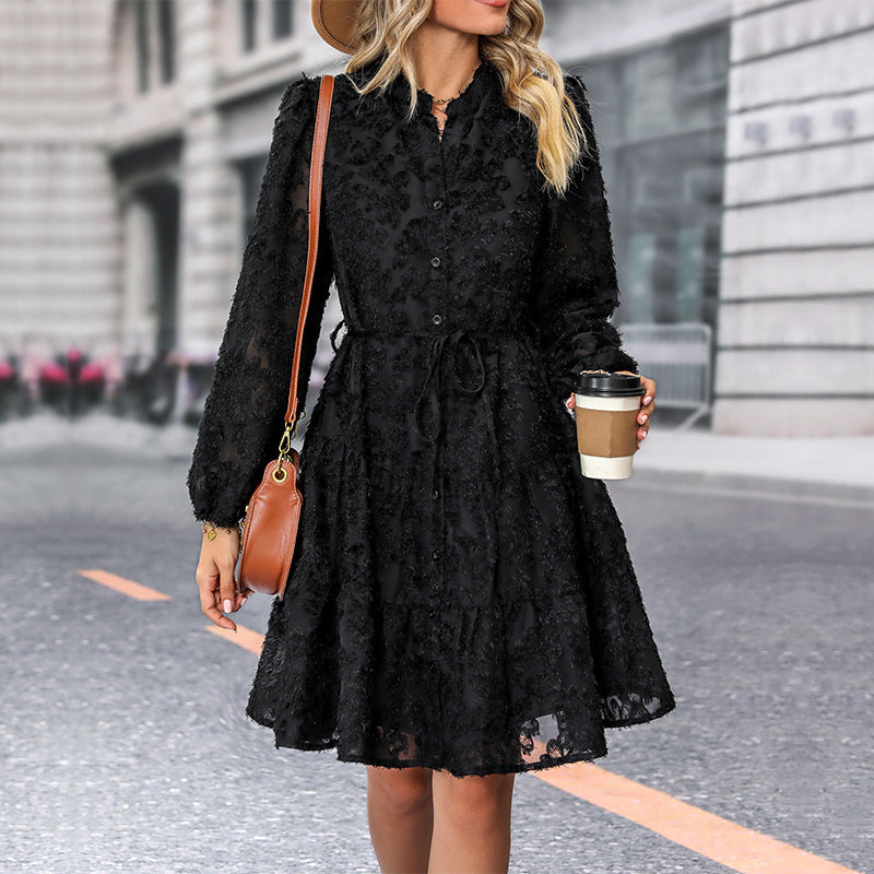 Lace Tied Long Sleeve Dress Fashion