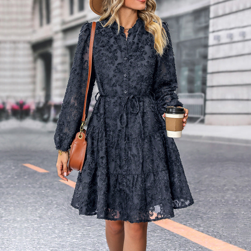 Lace Tied Long Sleeve Dress Fashion